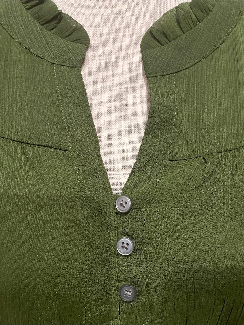 LOFT Olive Green Ruffle-Trim Blouse - Picture 2 of 5